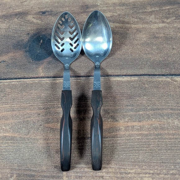 Cuico Serving Spoons Set Stainless Steel Slotted Spoon‎ Wood Handle USA Made - Picture 1 of 7